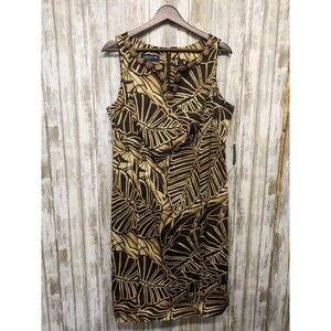 Jones New York Signature Tropical Palm Sheath Dress Wooden Beaded Sz 14 NWT $119